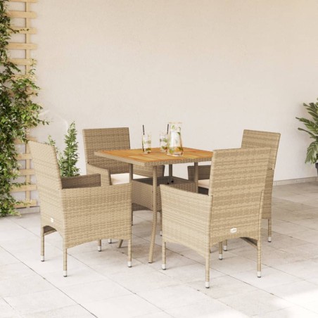 vidaXL Set de comedor jardín 5 pzas con cojines ratán PE acacia beige