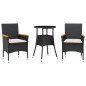 vidaXL Set comedor jardín 3 pzas cojines ratán sintético vidrio negro vidaXL Set comedor jardín 3 pzas cojines ratán sintético vidrio negro