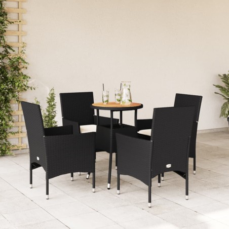 vidaXL Set de comedor jardín 5 pzas con cojines ratán PE acacia negro