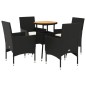 vidaXL Set de comedor jardín 5 pzas con cojines ratán PE acacia negro vidaXL Set de comedor jardín 5 pzas con cojines ratán PE acacia negro