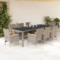 vidaXL Set comedor jardín 9 pzas y cojines ratán sintético vidrio gris