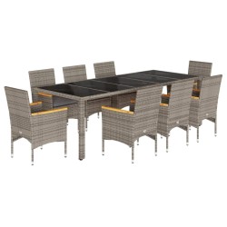 vidaXL Set comedor jardín 9 pzas y cojines ratán sintético vidrio gris