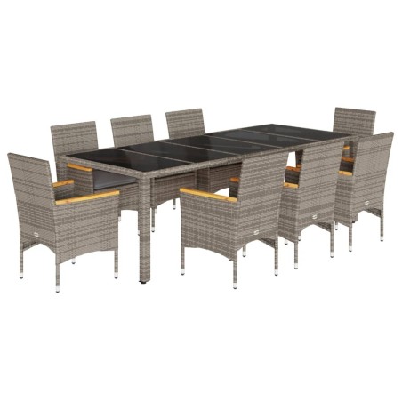 vidaXL Set comedor jardín 9 pzas y cojines ratán sintético vidrio gris