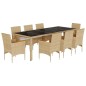 vidaXL Set comedor jardín 9 pzas cojines ratán sintético vidrio beige vidaXL Set comedor jardín 9 pzas cojines ratán sintético vidrio beige