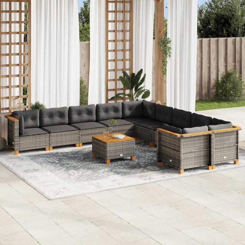 vidaXL Set de sofás de jardín 11 pzas y cojines ratán sintético gris vidaXL Set de sofás de jardín 11 pzas y cojines ratán sintético gris