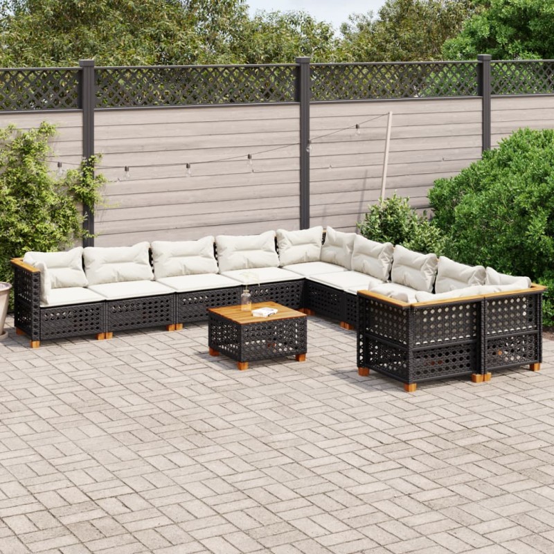 vidaXL Set de sofás de jardín 11 pzas y cojines ratán sintético negro vidaXL Set de sofás de jardín 11 pzas y cojines ratán sintético negro