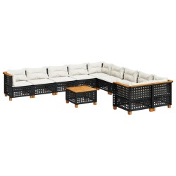 vidaXL Set de sofás de jardín 11 pzas y cojines ratán sintético negro