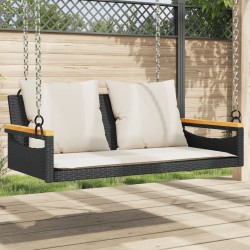 vidaXL Banco columpio con cojines ratán sintético negro 109x62x40 cm
