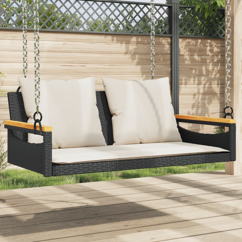 vidaXL Banco columpio con cojines ratán sintético negro 109x62x40 cm vidaXL Banco columpio con cojines ratán sintético negro 109x62x40 cm