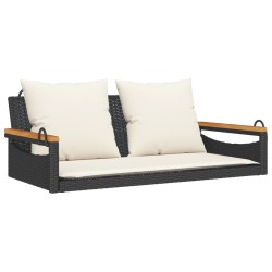 vidaXL Banco columpio con cojines ratán sintético negro 109x62x40 cm