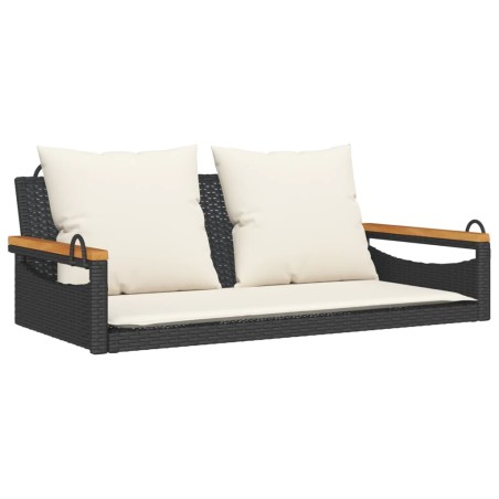 vidaXL Banco columpio con cojines ratán sintético negro 109x62x40 cm