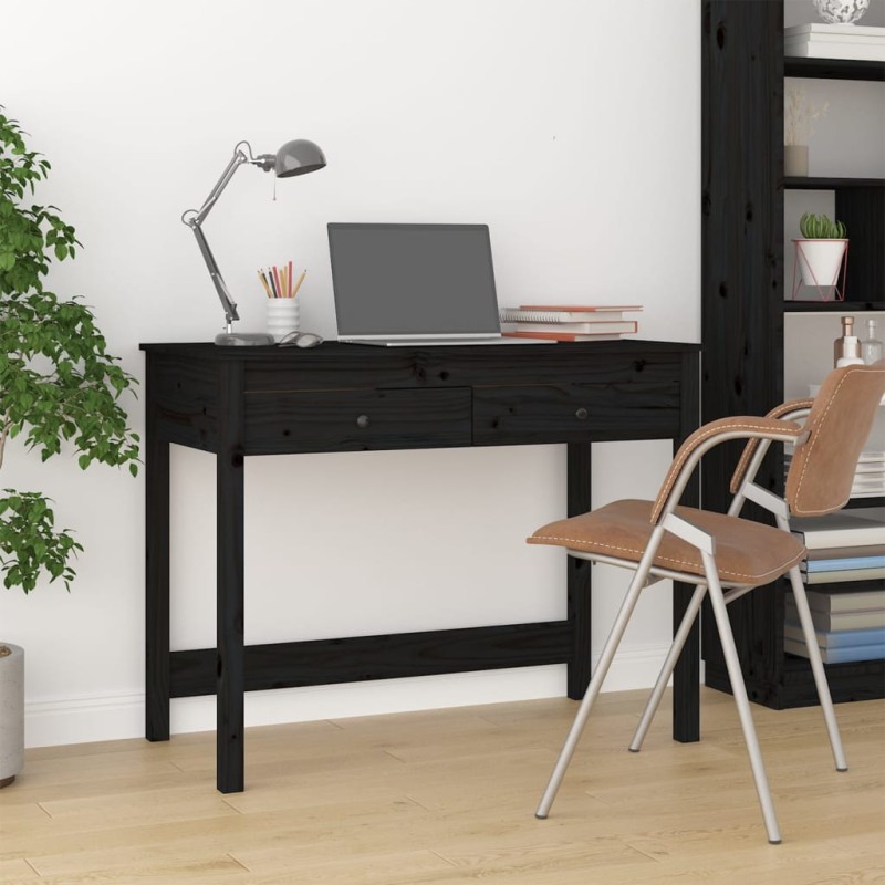 vidaXL Escritorio con cajones madera maciza de pino negro 100x50x78 cm