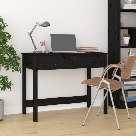 vidaXL Escritorio con cajones madera maciza de pino negro 100x50x78 cm