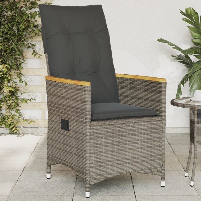 vidaXL Sillón reclinable de jardín con cojines ratán sintético gris vidaXL Sillón reclinable de jardín con cojines ratán sintético gris