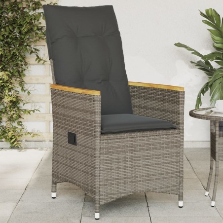 vidaXL Sillón reclinable de jardín con cojines ratán sintético gris