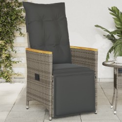 vidaXL Sillón reclinable de jardín con cojines ratán sintético gris