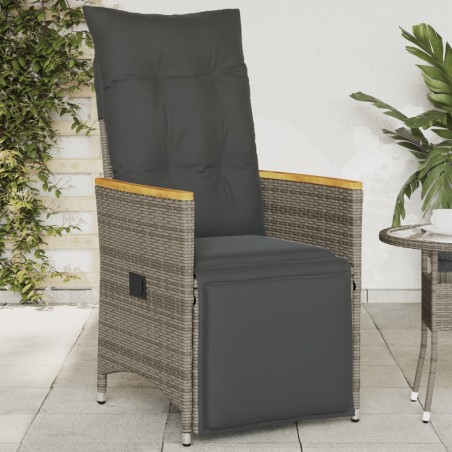 vidaXL Sillón reclinable de jardín con cojines ratán sintético gris
