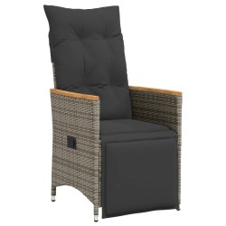 vidaXL Sillón reclinable de jardín con cojines ratán sintético gris