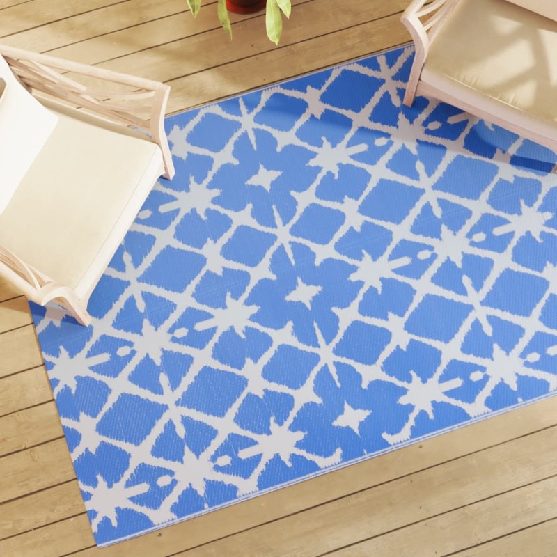 vidaXL Alfombra de exterior PP azul y blanco 140x200 cm vidaXL Alfombra de exterior PP azul y blanco 140x200 cm