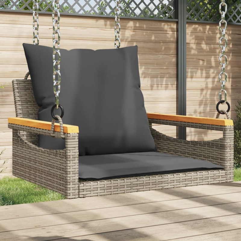 vidaXL Banco columpio con cojines ratán sintético gris 63x62x40 cm vidaXL Banco columpio con cojines ratán sintético gris 63x62x40 cm