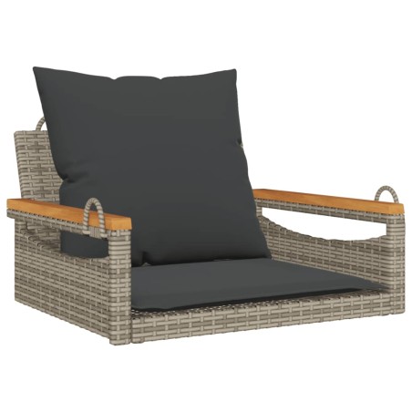 vidaXL Banco columpio con cojines ratán sintético gris 63x62x40 cm