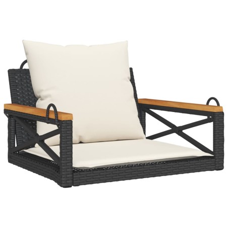 vidaXL Banco columpio con cojines ratán sintético negro 63x62x40 cm