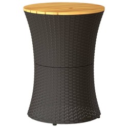 vidaXL Mesa de jardín forma de tambor ratán sintético y madera negro