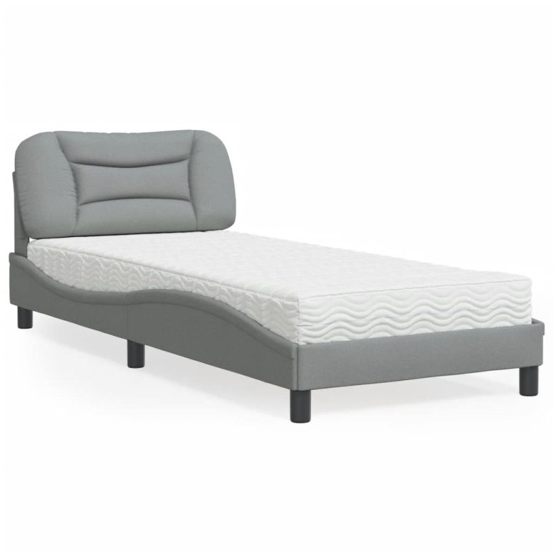 vidaXL Cama con colchón tela gris claro 80x200 cm