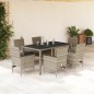 vidaXL Set de comedor jardín 7 piezas y cojines ratán PE y vidrio gris vidaXL Set de comedor jardín 7 piezas y cojines ratán PE y vidrio gris