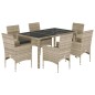 vidaXL Set de comedor jardín 7 piezas y cojines ratán PE y vidrio gris vidaXL Set de comedor jardín 7 piezas y cojines ratán PE y vidrio gris