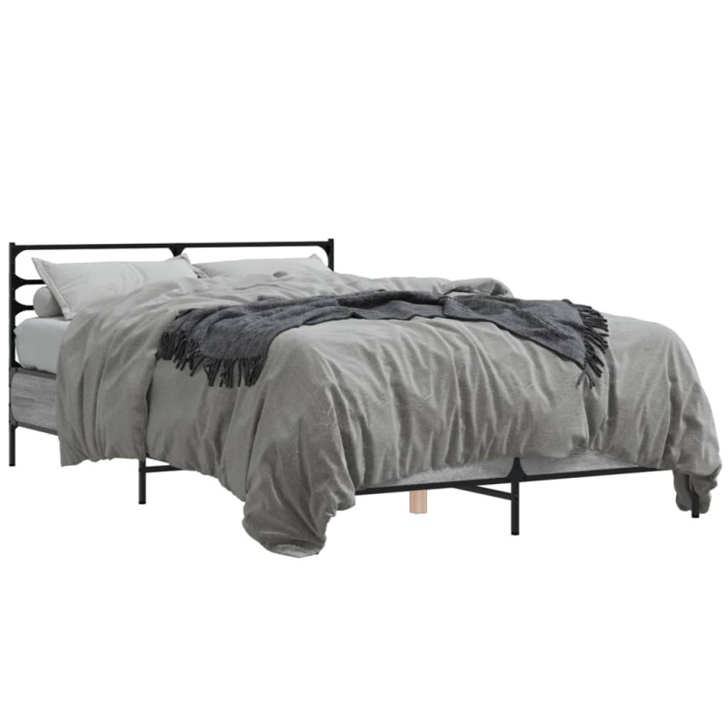 vidaXL Estructura cama madera ingeniería metal gris Sonoma 140x200 cm vidaXL Estructura cama madera ingeniería metal gris Sonoma 140x200 cm