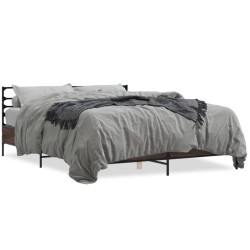 vidaXL Estructura cama madera ingeniería metal marrón roble 150x200 cm