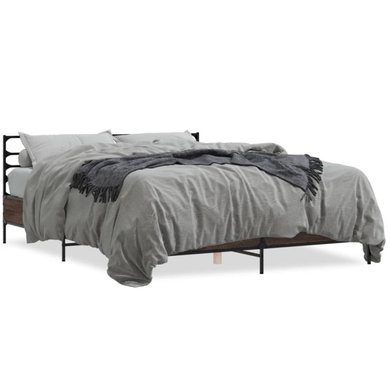 vidaXL Estructura cama madera ingeniería metal marrón roble 150x200 cm vidaXL Estructura cama madera ingeniería metal marrón roble 150x200 cm