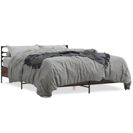 vidaXL Estructura cama madera ingeniería metal marrón roble 150x200 cm
