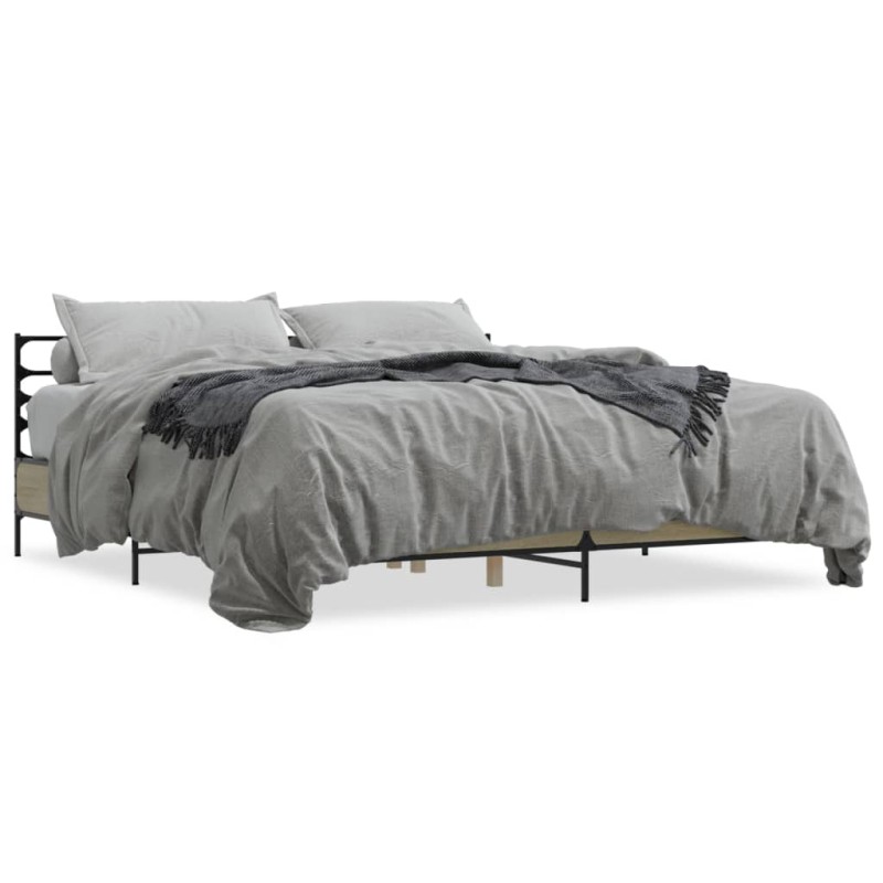 vidaXL Estructura cama madera ingeniería metal roble Sonoma 180x200 cm vidaXL Estructura cama madera ingeniería metal roble Sonoma 180x200 cm