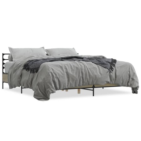 vidaXL Estructura cama madera ingeniería metal roble Sonoma 180x200 cm