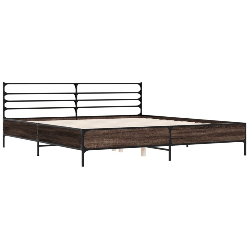 vidaXL Estructura cama madera ingeniería metal marrón roble 200x200 cm vidaXL Estructura cama madera ingeniería metal marrón roble 200x200 cm
