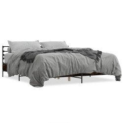 vidaXL Estructura cama madera ingeniería metal roble ahumado 200x200cm