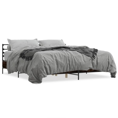 vidaXL Estructura cama madera ingeniería metal roble ahumado 200x200cm