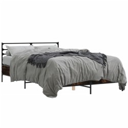 vidaXL Estructura cama madera ingeniería metal roble ahumado 140x190cm