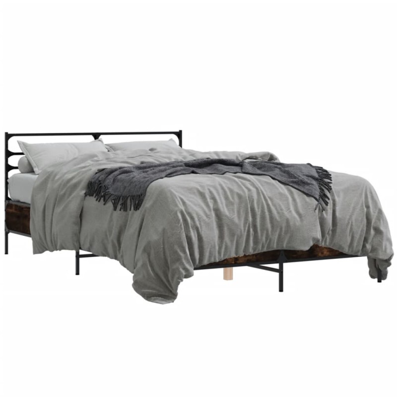 vidaXL Estructura cama madera ingeniería metal roble ahumado 140x190cm vidaXL Estructura cama madera ingeniería metal roble ahumado 140x190cm