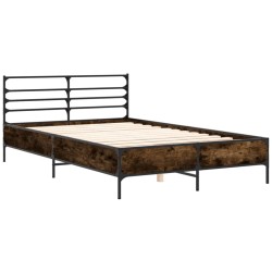 vidaXL Estructura cama madera ingeniería metal roble ahumado 140x190cm