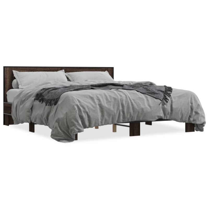 vidaXL Estructura cama madera ingeniería metal marrón roble 180x200 cm vidaXL Estructura cama madera ingeniería metal marrón roble 180x200 cm