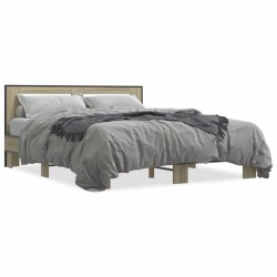 vidaXL Estructura cama madera ingeniería metal roble Sonoma 160x200 cm