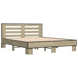 vidaXL Estructura cama madera ingeniería metal roble Sonoma 160x200 cm