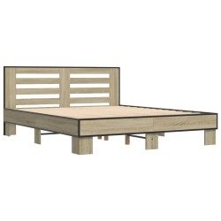 vidaXL Estructura cama madera ingeniería metal roble Sonoma 150x200 cm