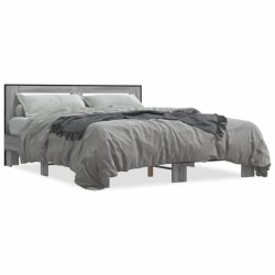 vidaXL Estructura cama madera ingeniería metal gris Sonoma 150x200 cm