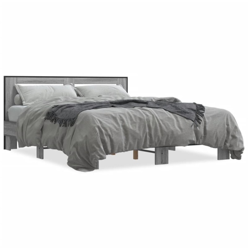 vidaXL Estructura cama madera ingeniería metal gris Sonoma 150x200 cm vidaXL Estructura cama madera ingeniería metal gris Sonoma 150x200 cm