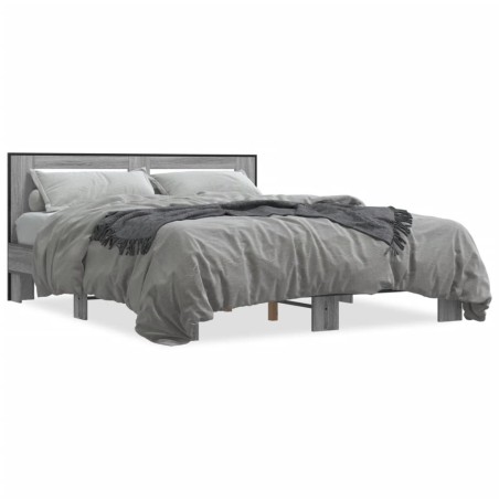 vidaXL Estructura cama madera ingeniería metal gris Sonoma 150x200 cm