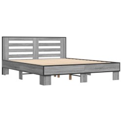 vidaXL Estructura cama madera ingeniería metal gris Sonoma 150x200 cm